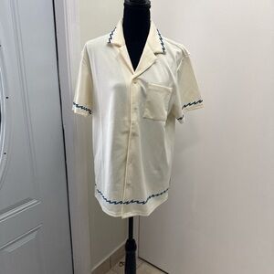 Casual Cream Shirt with Blue Trim